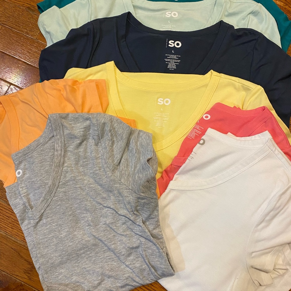 SO Women's V-Neck Tee 8-Pack - Navy, Yellow,Coral,Teal,Gray, White,Orange,Mint